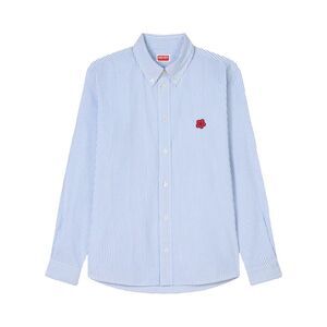 Kenzo Men `Boke Flower` Embroidered Casual Shirt In Seersucker Cotton
